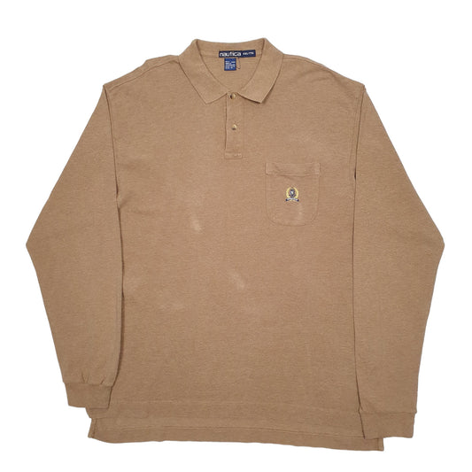 Mens Brown Nautica Long Sleeve Polo Shirt