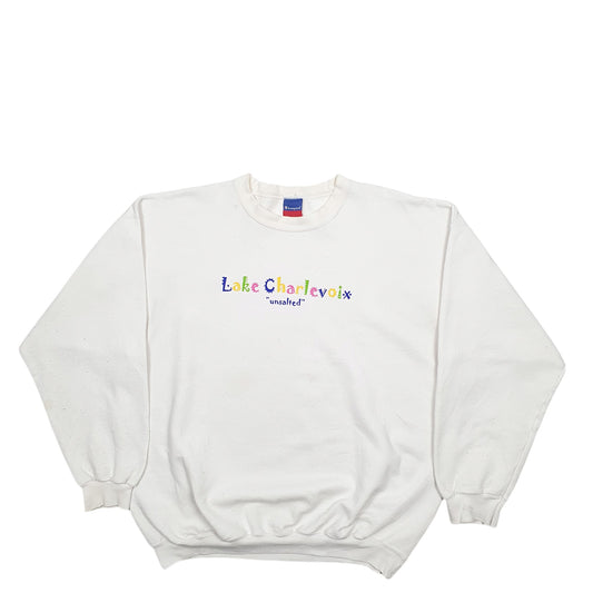 Mens White Champion Lake Charlevoix Crewneck Jumper