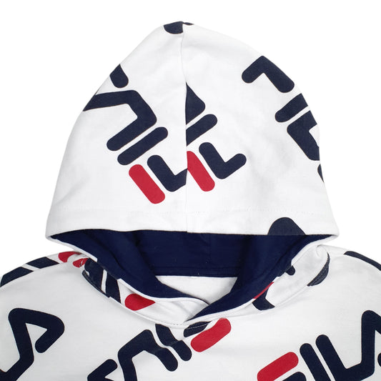 Mens White Fila Spellout Hoodie Jumper
