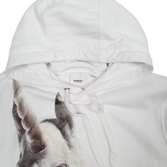 Mens White Burberry Unicorn Hoodie Jumper