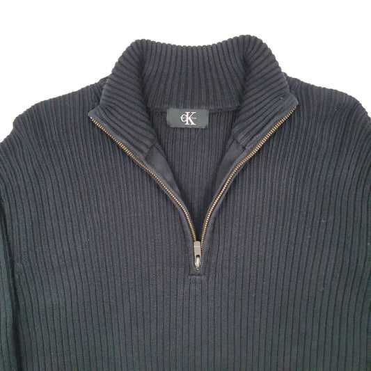 Mens Black Calvin Klein Cable Knit Quarter Zip Jumper