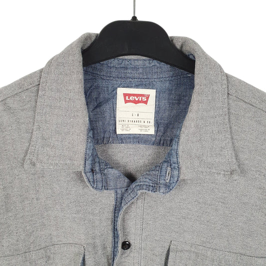 Mens Grey Levis Pop Over Half Button HBT Long Sleeve Shirt