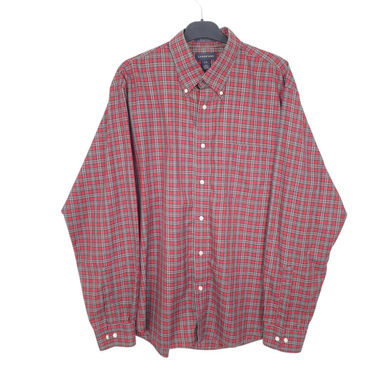 Mens Red Lands End Tartan Long Sleeve Shirt