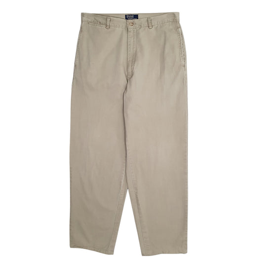 Mens Beige Polo Ralph Lauren Vintage 80s Made In USA Pleated Chino Trousers