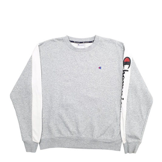 Mens Grey Champion Spellout Crewneck Jumper