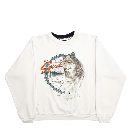 Mens Cream Alore Wild Spirit Wolves Made In USA Crewneck Jumper