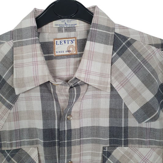 Mens Grey Levis Vintage 90s Popper Cowboy Long Sleeve Shirt