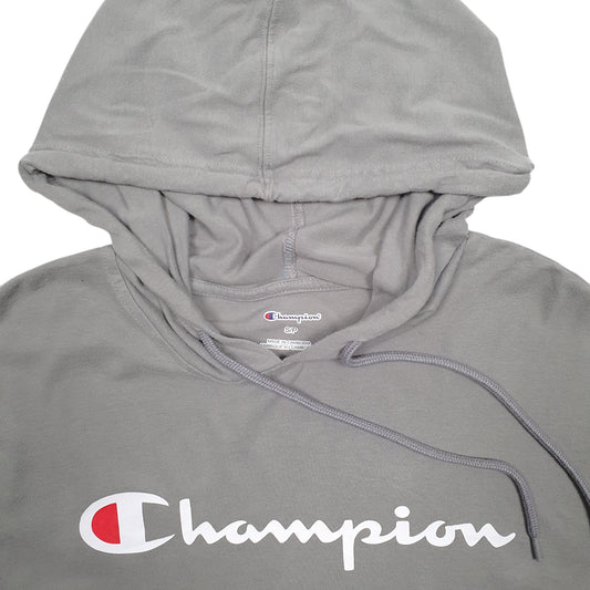 Mens Grey Champion Spellout Hoodie Jumper