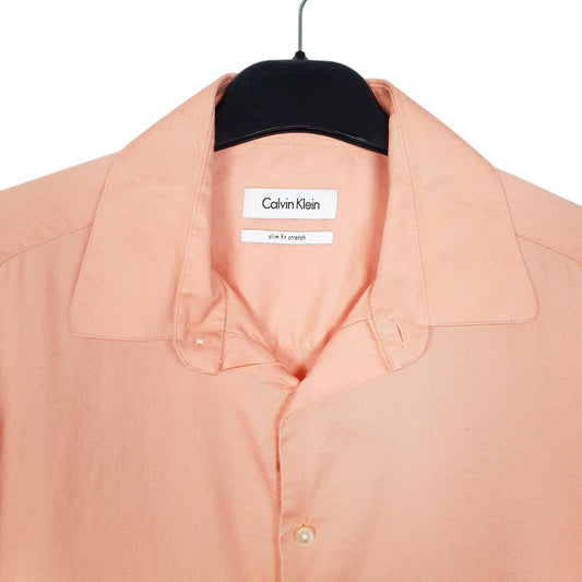 Mens Peach Calvin Klein Stretch Long Sleeve Shirt