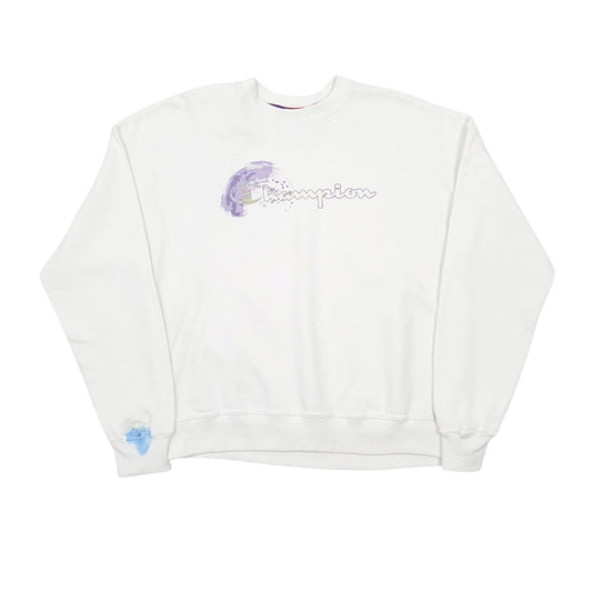 Womens White Champion Spellout Crewneck Jumper