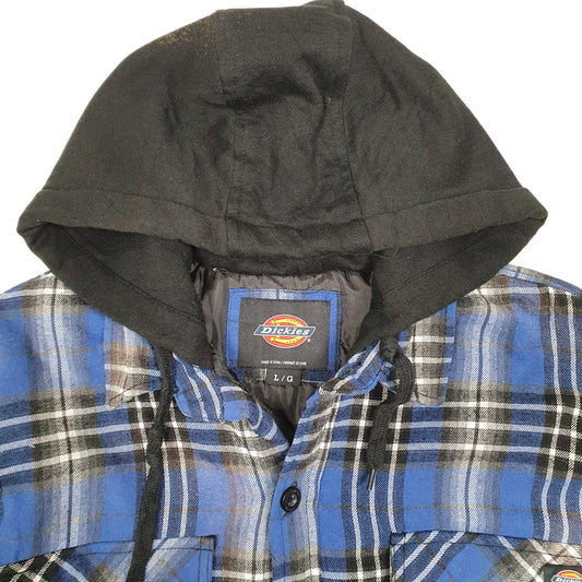 Mens Blue Dickies Hooded Padded Plaid Lumberjack Overshirt Shacket Coat