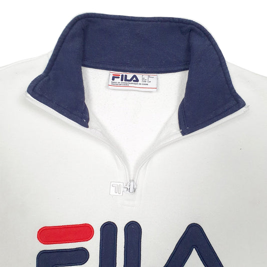 Womens White Fila Spellout Quarter Zip Jumper