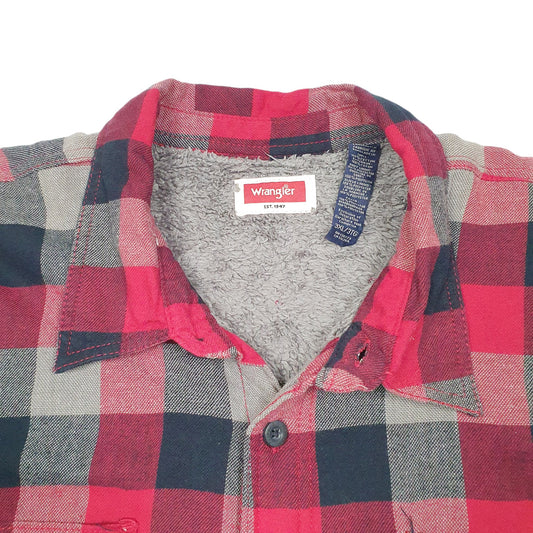 Mens Red Levis Plaid Overshirt Shacket Fleece Lined Grunge Workwear Long Sleeve Shirt