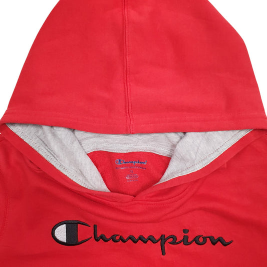 Womens Red Champion Spellout Crewneck Jumper