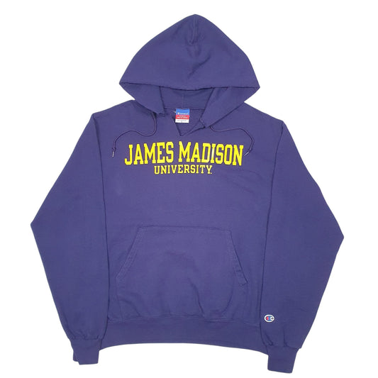 Mens Purple Champion James Madison University Spellout USA Hoodie Jumper