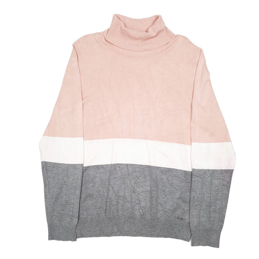 Womens Pink Calvin Klein Knit Turtleneck Roll Stripe Crewneck Jumper