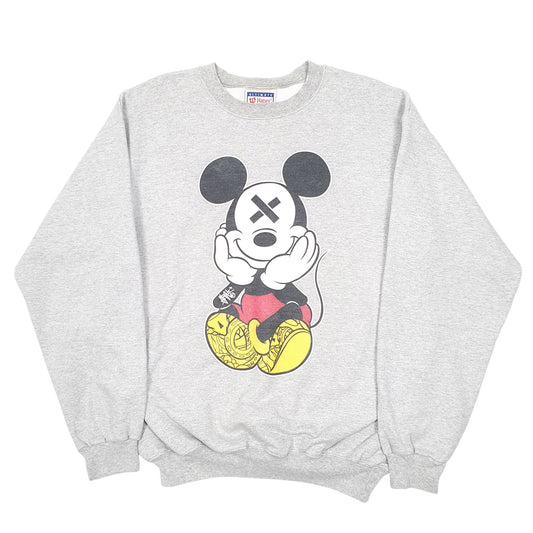 Mens Grey Hanes Mickey X Mouse Graffiti Crewneck Jumper