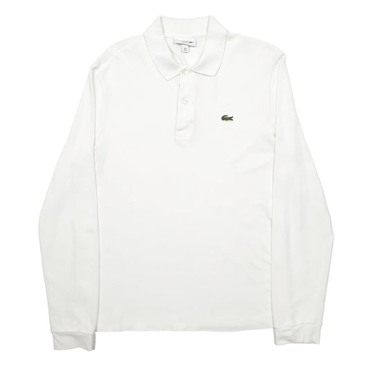 Mens White Lacoste Long Sleeve Polo Shirt