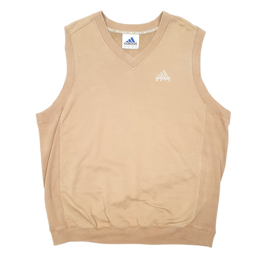 Mens Tan Adidas Golf Sweater Vest Tank Top Sleeveless Vintage V Neck Jumper