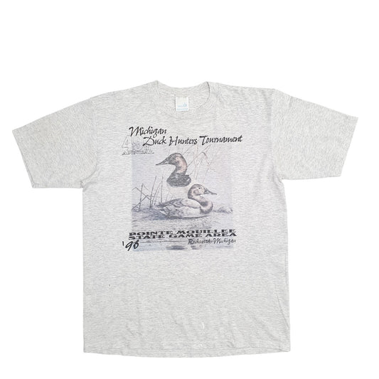 Mens Grey Jerzeez Single Stitch Vintage 90s Michigan Short Sleeve T Shirt