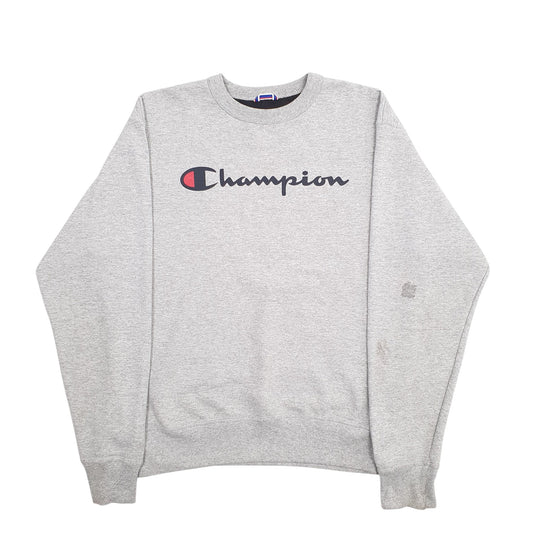 Mens Grey Champion Spellout Crewneck Jumper