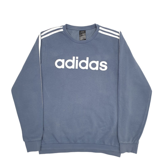 Mens Blue Adidas Spellout Crewneck Jumper