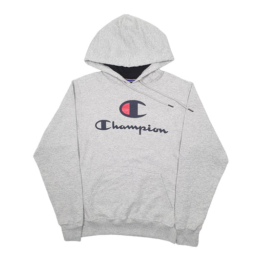 Mens Grey Champion Spellout Hoodie Jumper