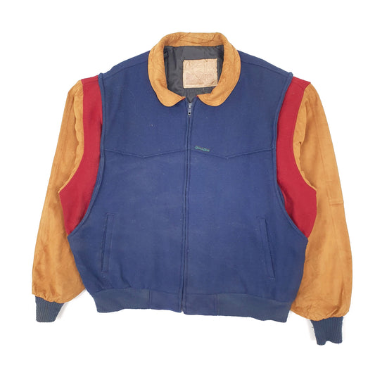 Mens Navy Cripple Creek Circles Suede Bomber Coat