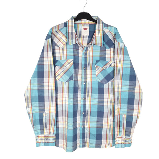Mens Blue Levis Western Cowboy Pearl Snap Long Sleeve Shirt