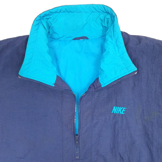 Mens Navy Nike Vintage 1990s Pullover Quarter Zip Spellout Coat