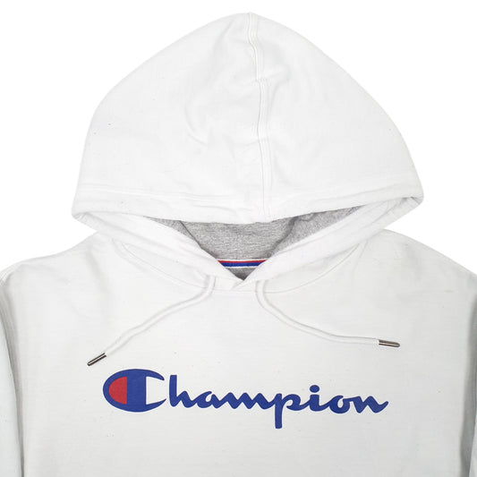 Mens White Champion Spellout Hoodie Jumper