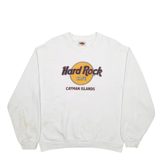 Mens White Hard Rock Cafe Spellout Cayman Islands Made In USA Crewneck Jumper