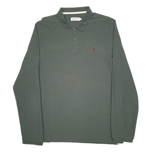 Mens Green Farah1920 Long Sleeve Polo Shirt