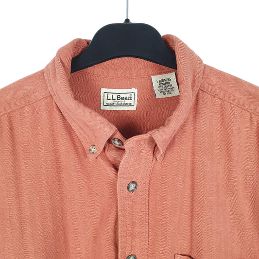 Mens Red L.L.Bean Herringbone Twill HBT Long Sleeve Shirt