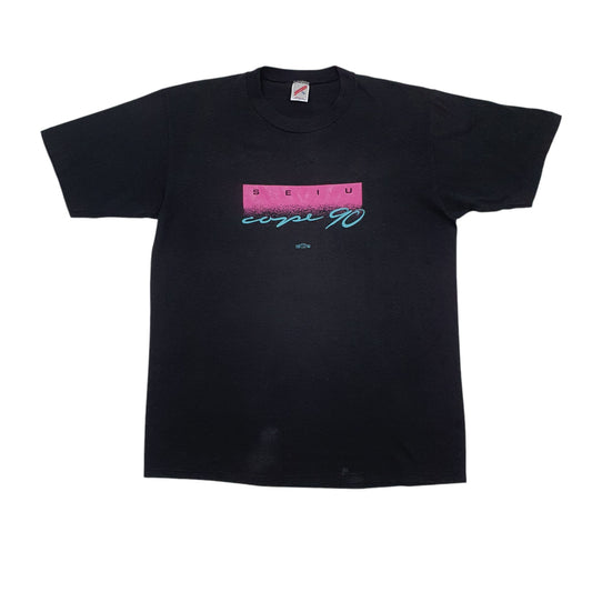 Mens Black Jerzees Single Stitch Vintage 90s Short Sleeve T Shirt