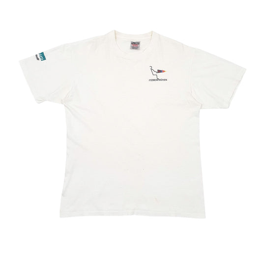 Mens White Oneita Single Stitch Vintage 90s Short Sleeve T Shirt