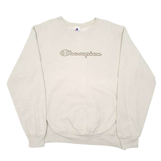 Mens Cream Champion Vintage 90s Script Crewneck Jumper
