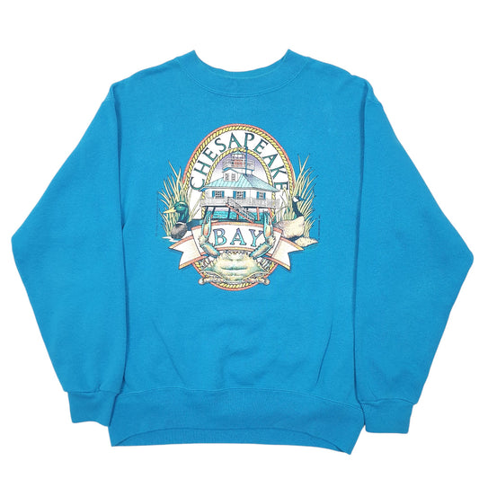 Mens Blue Hanes Vintage 80s Chesapeake Bay 1988 Crewneck Jumper