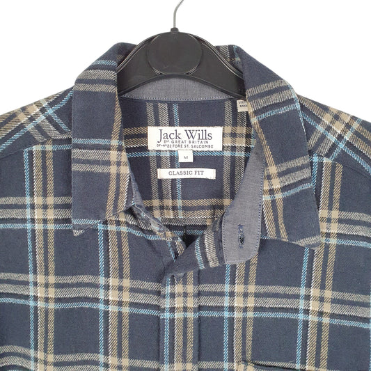 Mens Navy Jack Wills Flannel Overshirt Shacket Long Sleeve Shirt