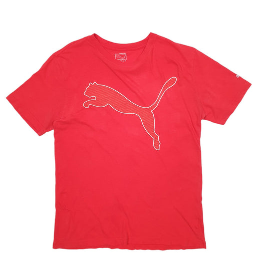Mens Red Puma Spellout Short Sleeve T Shirt
