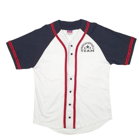 Mens White Champion Baseball Jersey American Heritage SJ Team Short Sleeve T Shirt