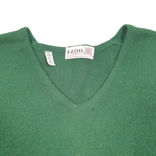 Mens Green Izod Of London Vintage Knit Made In USA V Neck Jumper