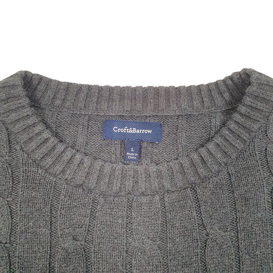 Mens Grey Croft & Barrow Cable Knit Crewneck Jumper