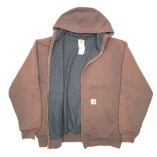 Mens Brown Carhartt Hoodie Workwear Thermal Lined Full Zip Jumper