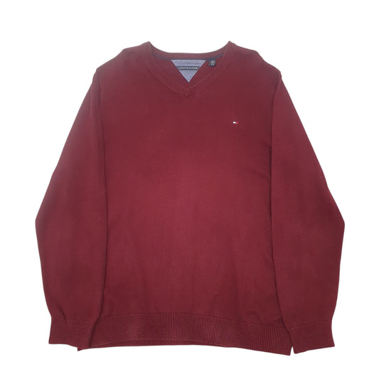 Mens Burgundy Tommy Hilfiger V Neck Crewneck Jumper