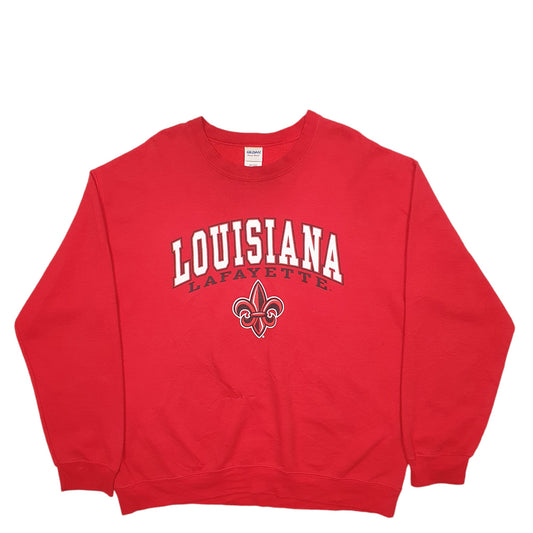 Mens Red Gildan Louiseiana Spellout USA Crewneck Jumper