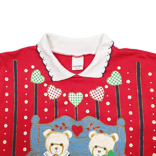 Mens Red Act 3 Christmas Bears Festive Hearts Crewneck Jumper