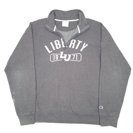 Mens Grey Champion Liberty University USA Spellout Quarter Zip Jumper