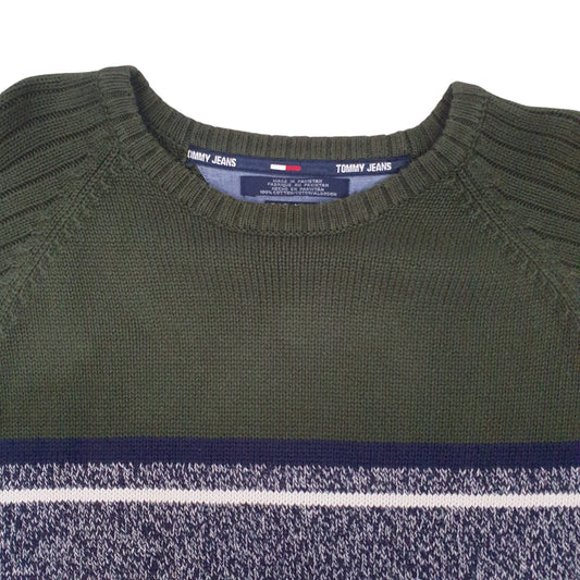 Mens Green Tommy Jeans Knitwear Crewneck Jumper