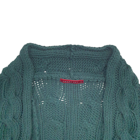 Womens Green Smart Set Cable Knit Cardigan Jumper